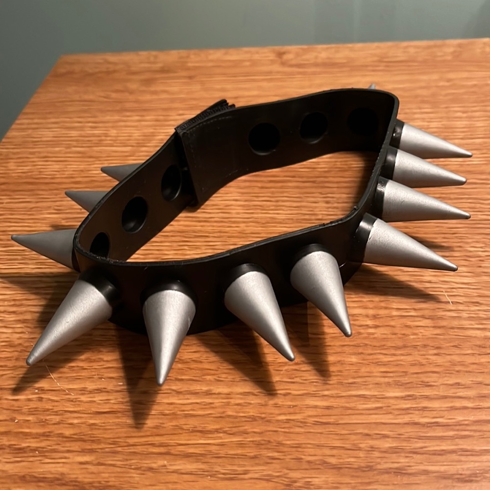 Rubber Black and Gray Spike Choker Velcro Necklace Biker Goth Scary Costume
